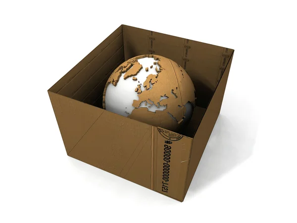 运输纸箱和地球 — 图库照片