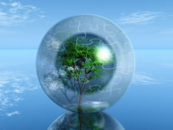 Träd i en pussel bubbla — Stockfoto