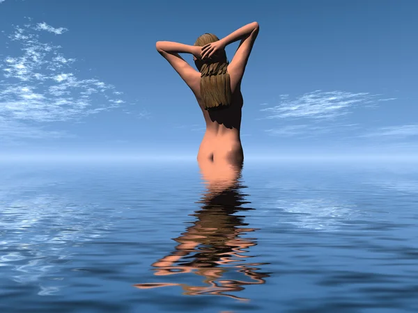 在海中洗澡的裸体女人 — 图库照片