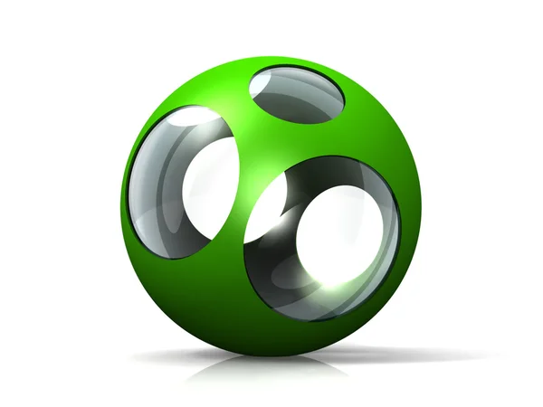 Szkła piłkę i zielony metal — Zdjęcie stockowe