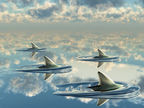 Barbatanas de golfinhos no mar — Fotografia de Stock