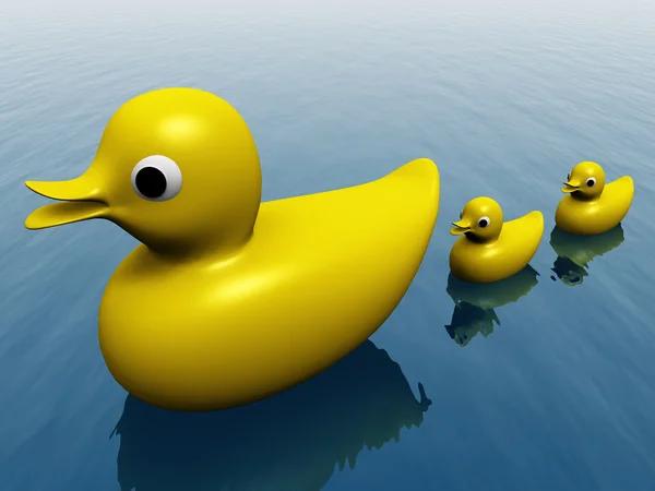 The plastic duck and ducklings