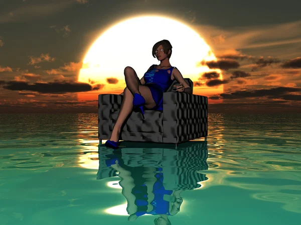 Die Frau im Rollstuhl ins Meer — Stockfoto