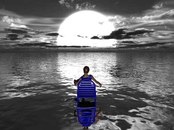 La femme en fauteuil roulant dans la mer — Photo