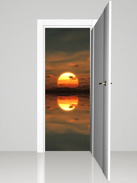 Porte ouverte sur un coucher de soleil — Photo