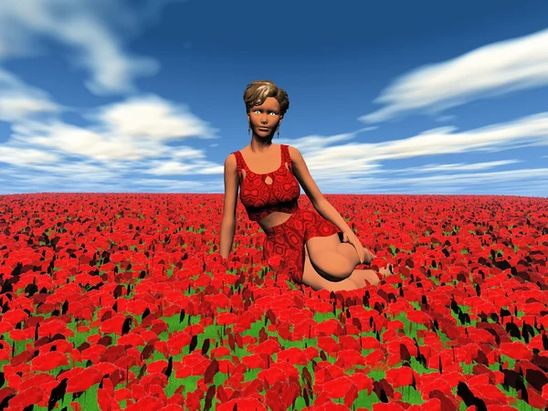 Women and poppies — Stock Photo, Image