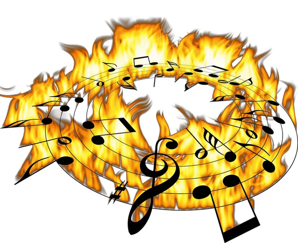 Notas de música em um fogo quente — Fotografia de Stock