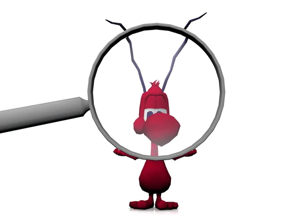 Red bug with magnifying glass — Zdjęcie stockowe