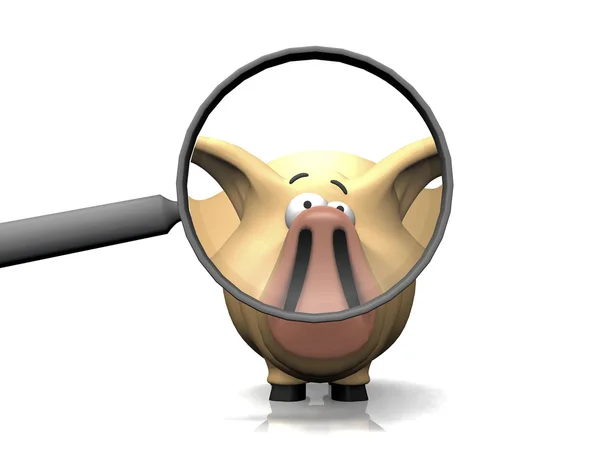 Pig with magnifying glass — Stock Photo, Image