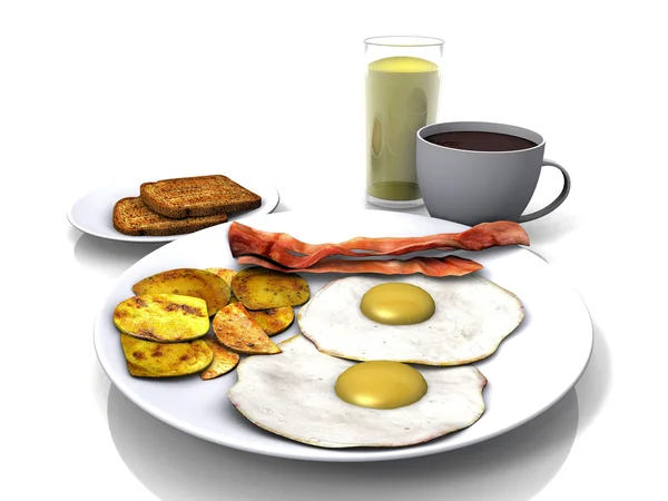 Desayuno de huevos, tocino, tostadas . —  Fotos de Stock