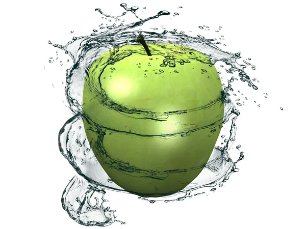 Manzana en el agua salpicadura en blanco —  Fotos de Stock