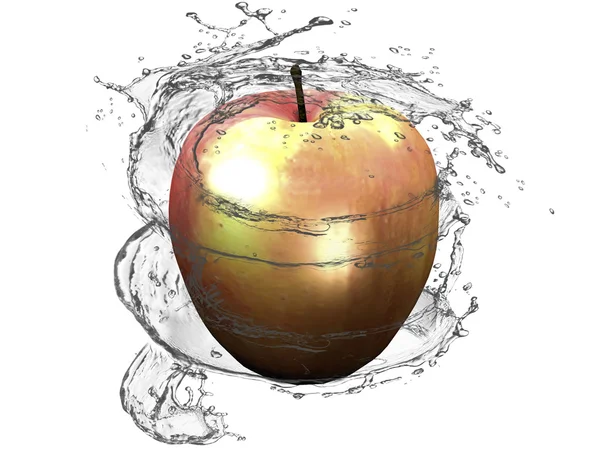 Apfel ins Wasser spritzen auf weiß — Stockfoto