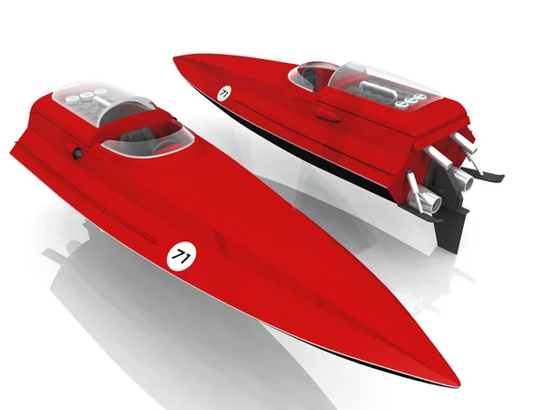 Червоний моторний човен на білому тлі . — стокове фото