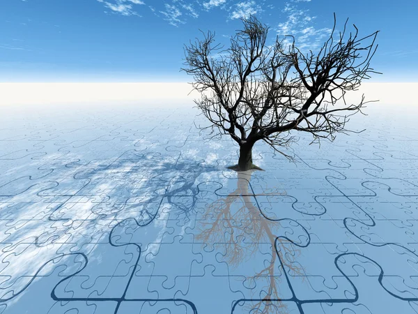 Mrtvý strom na puzzle — Stock fotografie
