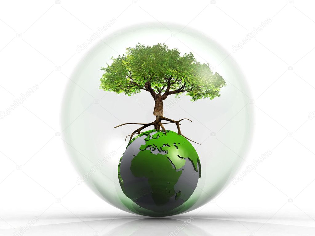 Earth and tree in a bubble