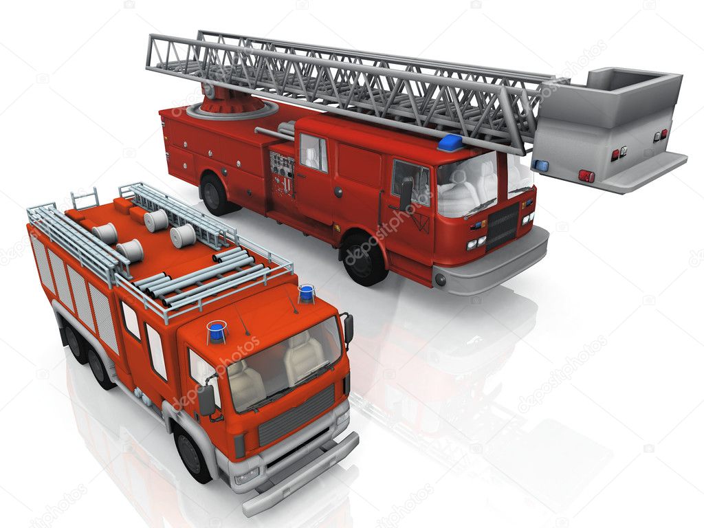 3d illustration of a fire trucks