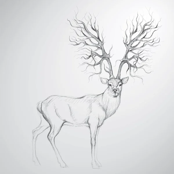 ツリーのような枝角と鹿 — ストックベクタ