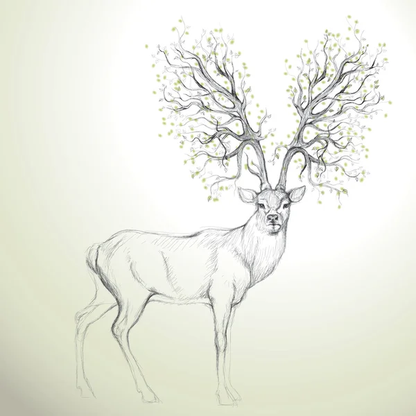 ツリーのような枝角と鹿 — ストックベクタ