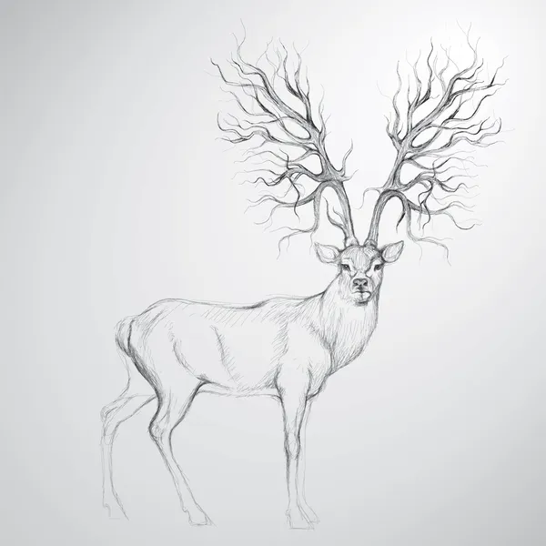 Cervo con Antler come albero — Vettoriale Stock