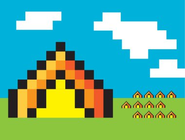 Pixel art camping clipart