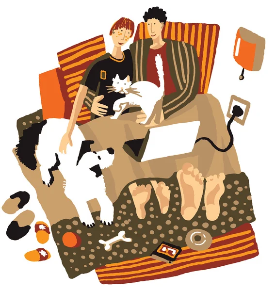 Отдыхающая пара с домашними животными — стоковый вектор