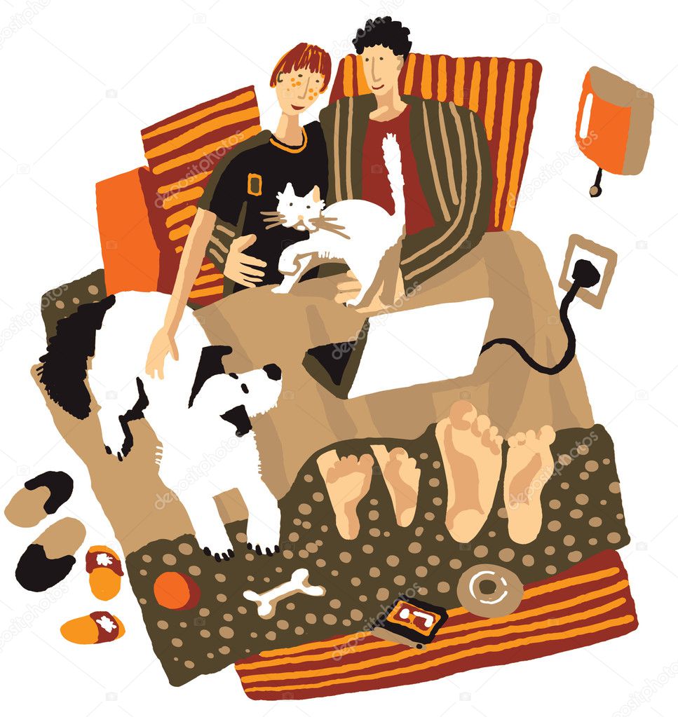 Resting couple with pets