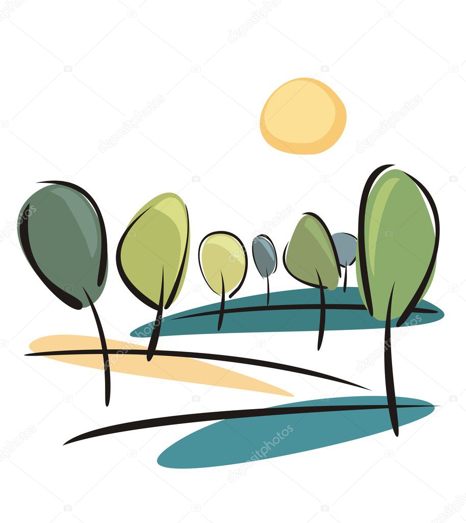 Trees on the hill at sunny day vector isolated on white background