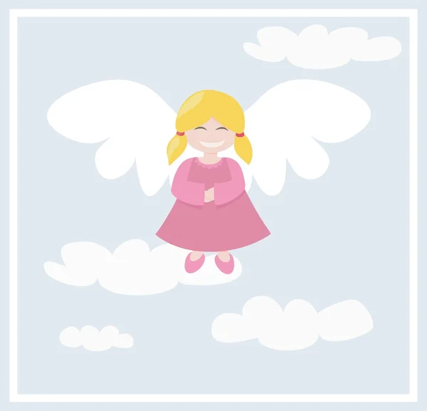 Glücklicher Engel mit Wolken am Himmel - Vektorhimmel Illustration — Stockvektor