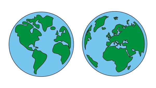 Planet Erde grün und blau Doodle Vektor Illustration — Stockvektor