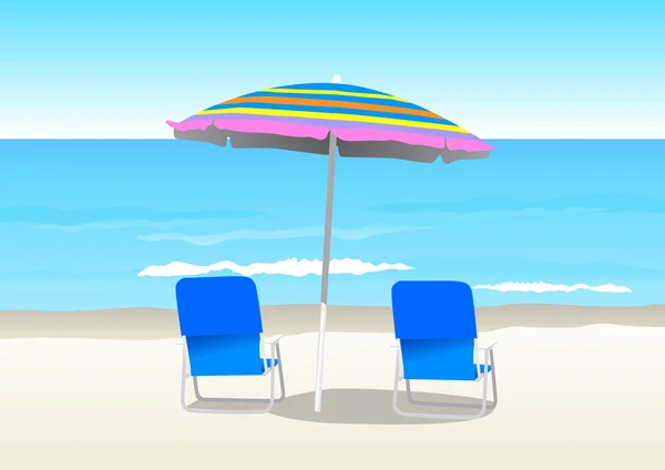Пляжные стулья и зонтики — стоковый вектор