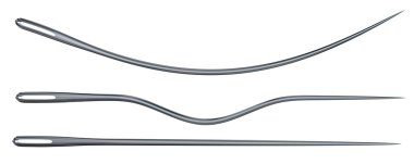 Set of straight and curved needles clipart