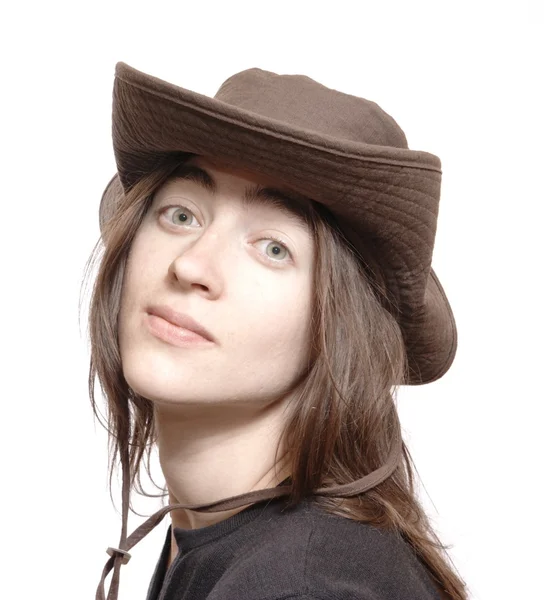 stock image Girl in brown hat