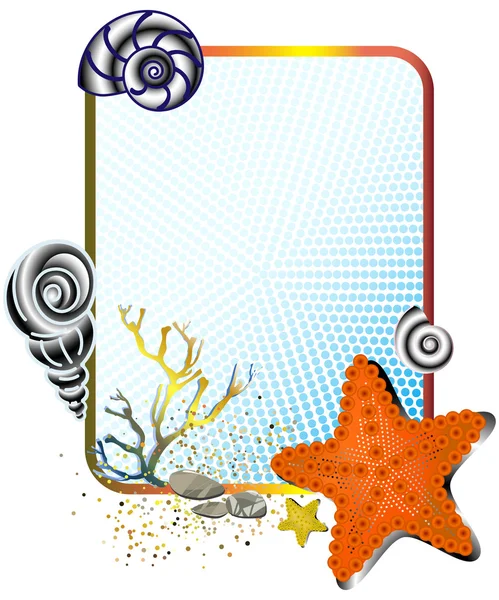 Vie marine dans un cadre avec étoile de mer — Image vectorielle