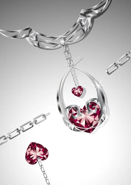 Ожерелье с рубиновым сердцем — стоковый вектор