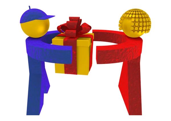 3d hombre y mujer tomando un regalo caja — Foto de Stock