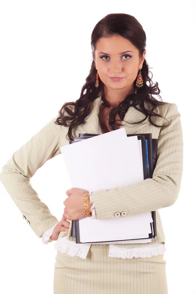 Serious young woman with documents — Stock Photo, Image