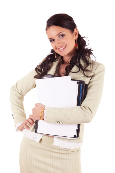 Young smiling woman with documents — Stock Photo, Image