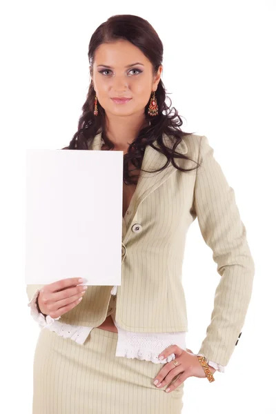Young woman with blank sign — Stock Photo, Image