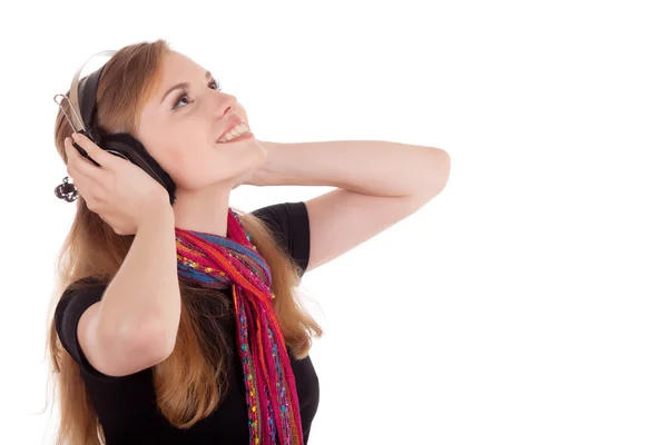 Girl gets pleasure from music — Stock Photo, Image