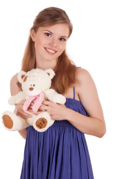 Girl with teddy bear in hands — Stock Photo, Image