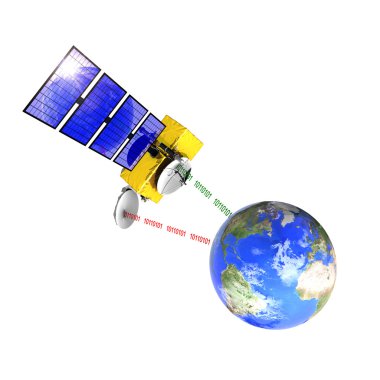 Spacecraft emitting and receiving data from earth clipart