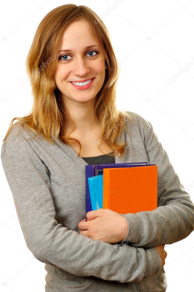 Friendly female student with books