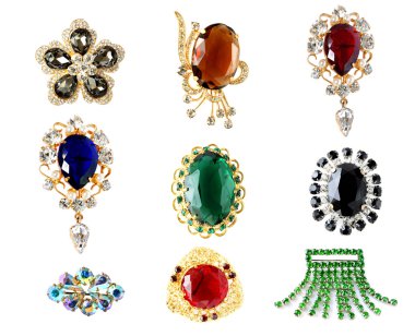 Collection of vintage brooches clipart