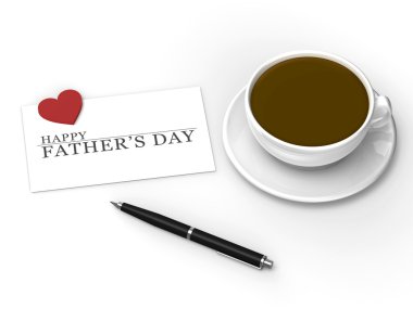 Happy Father’s Day message with pen and coffee clipart