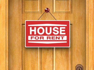 House for rent sign on door, real estate, advertisement clipart