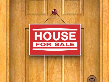 House for sale sign on door, real estate, advertisement clipart