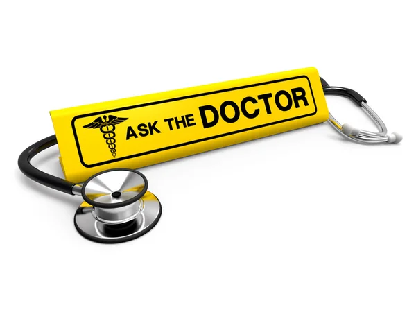 Ask the doctor sign and stethoscope, medical — Stock Photo, Image