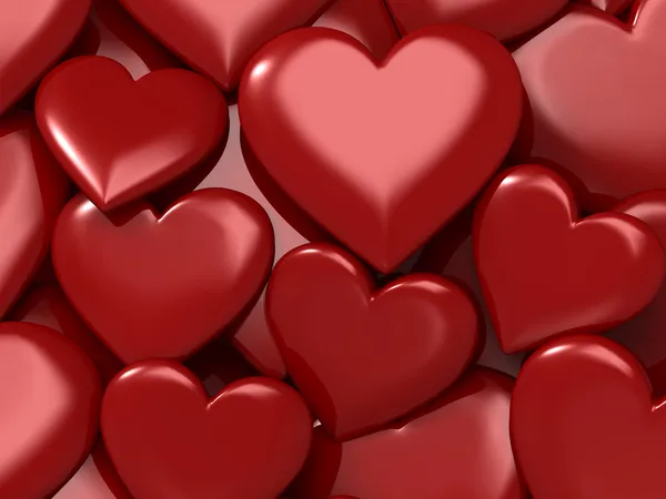 Parlak kırmızı Kalpler, aşk — Stok fotoğraf