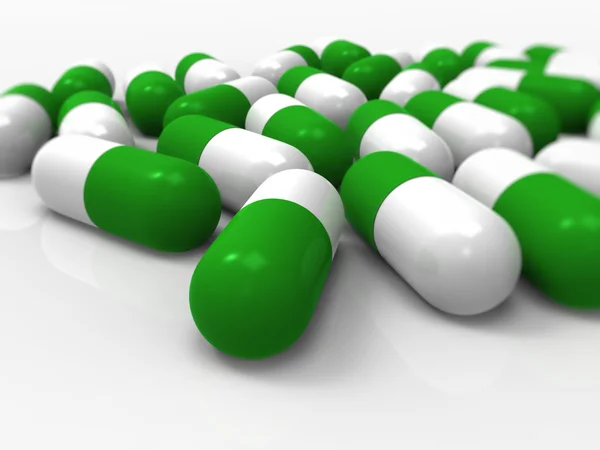 Grüne Kapseln, pharmazeutische, medizinische — Stockfoto