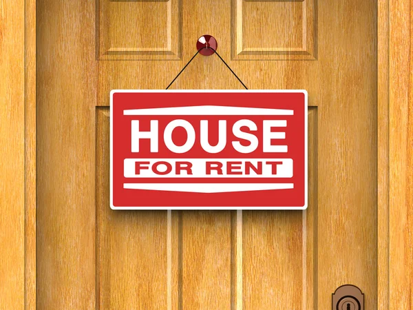 Hus att hyra logga på dörren, fastigheter, reklam — Stockfoto